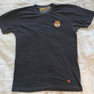 Aviator Nation Black Crew Tee with Tiger Embroidery